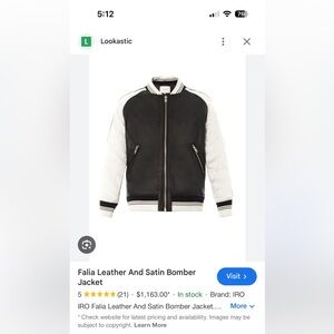 IRO Falia satin & leather bomber jacket. NWT!!!!